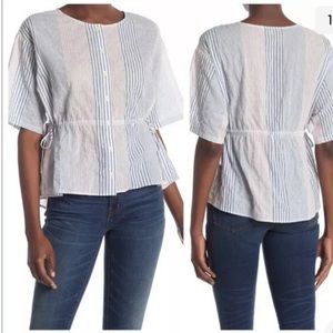 Madewell striped drawstring button front‎ blouse size Small Host Pick!
